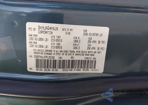 2007 Dodge Grand Caravan Sxt z USA, uszkodzony, nr VIN 2D8GP44LX7R125336